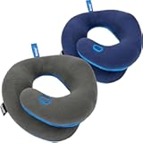 BCOZZY Pillow Bundle&colon; Includes 2 Travel Neck Pillows&comma; Featuring Double Support for Comfortable Sleep on The Plane&period; Medium Size in Gray and Small Size in Navy