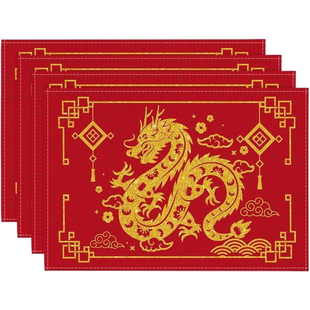 Danlai Style1 Chinese Zodiac Dragon Pattern Placemats Linen Placemats Table Decor New Year Party Table Mats For Dining Table Kitchen