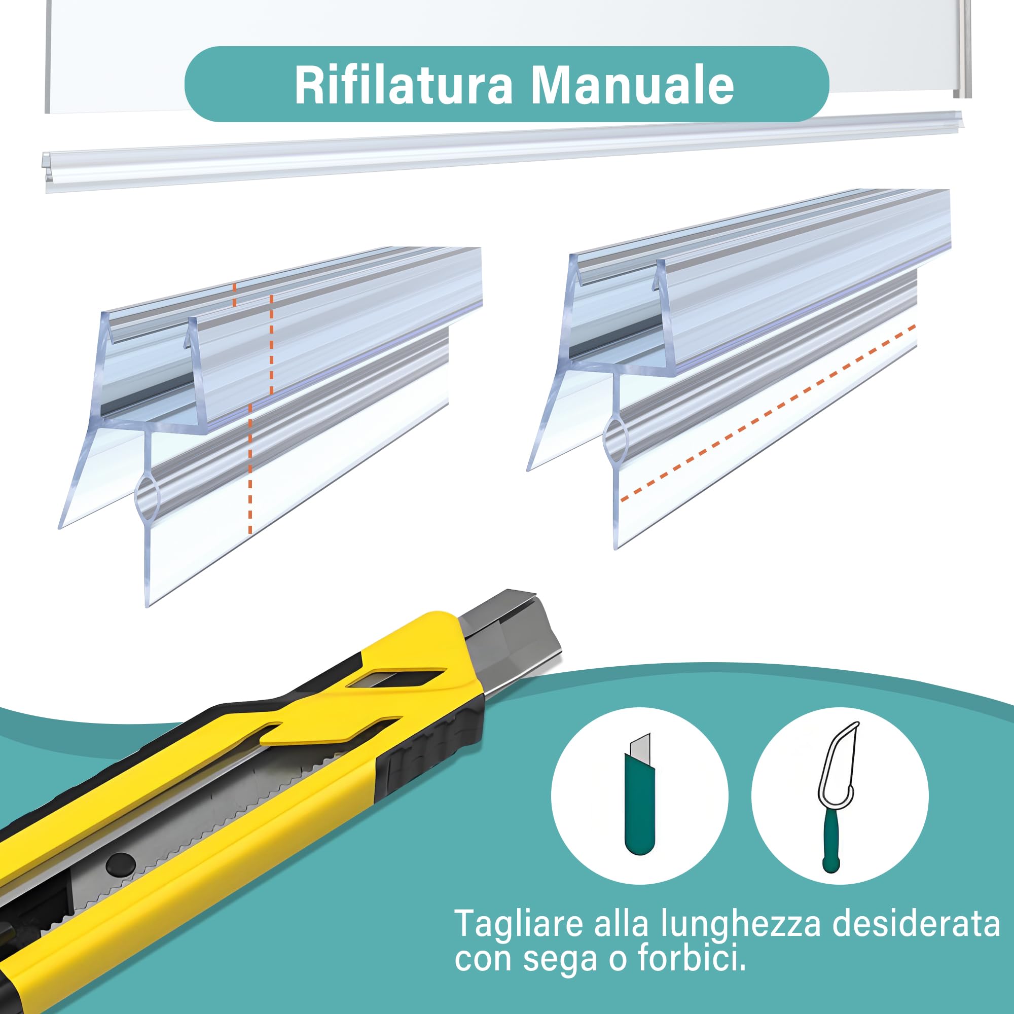 Guarnizione Sottoporta Doccia 2x1 Metro - In PVC Per Box Doccia Vetro 5-8mm, Impermeabile - Foto 3