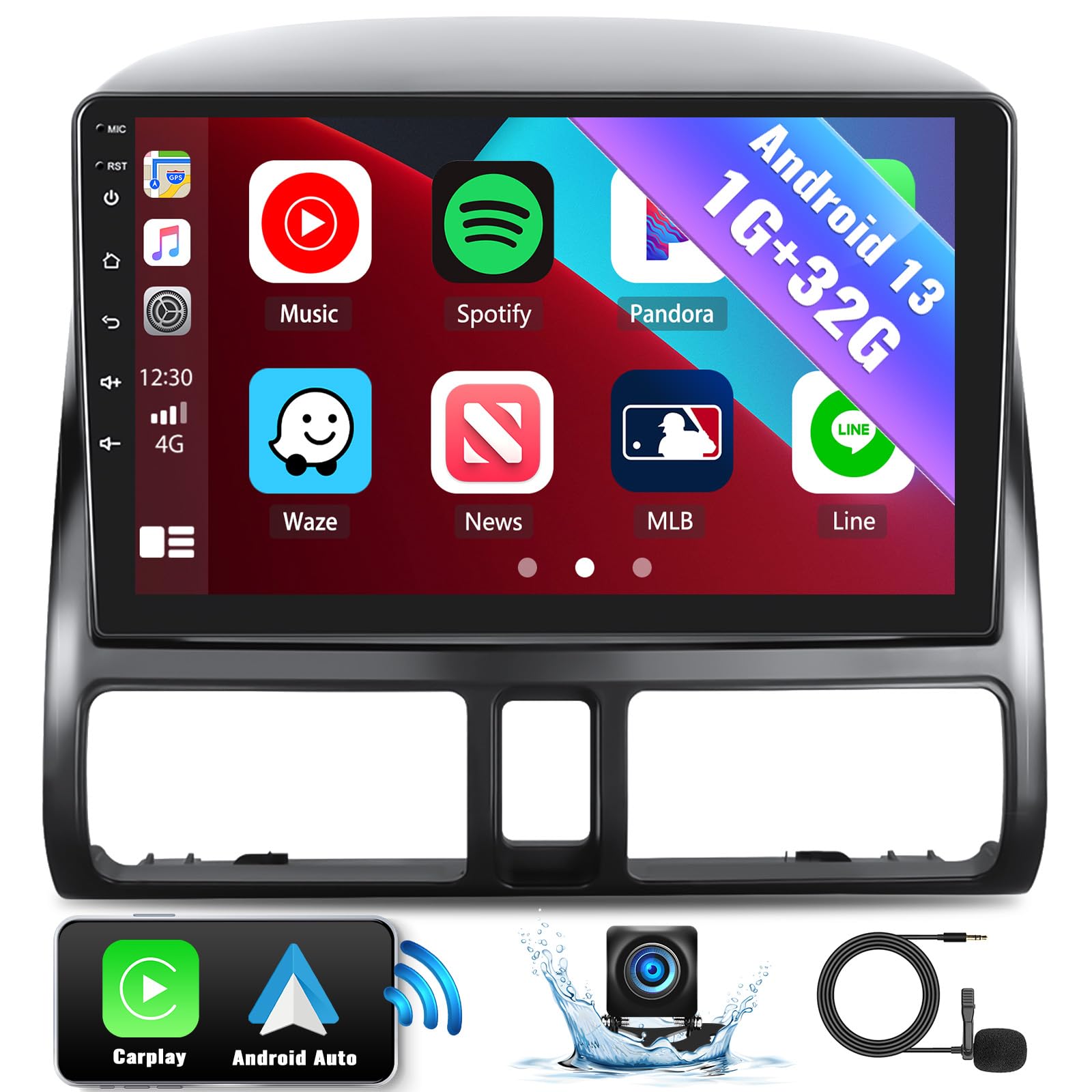 Android 13 Car Stereo for Honda CRV 2002 2003 2004 2005 2006 Car Radio Audio 1G+32G with Carplay Android Auto Bluetooth 9 Inch Touchscreen GPS Navigation WiFi HiFi FM SWC Backup Camera MIC