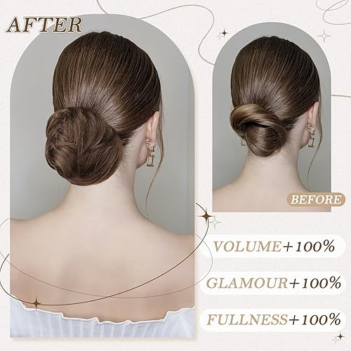 Miniatura 5 de RUWISS Extensiones de cabello humano real largo y fino, lacio, recogido y recogido, extensiones de cabello para mujer, 0.71 oz (mezcla marrón y