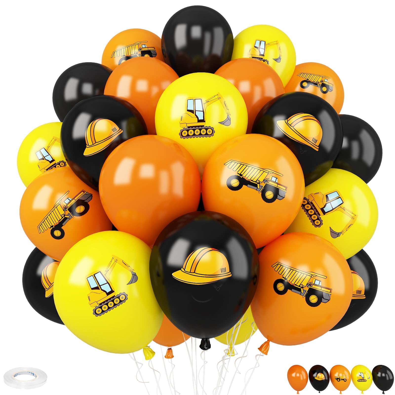Construction Balloons,30Pcs 12inch Yellow Orange Black Printed Works Latex Balloon for Children Construction Them Party Birthday Baby Shower Dump