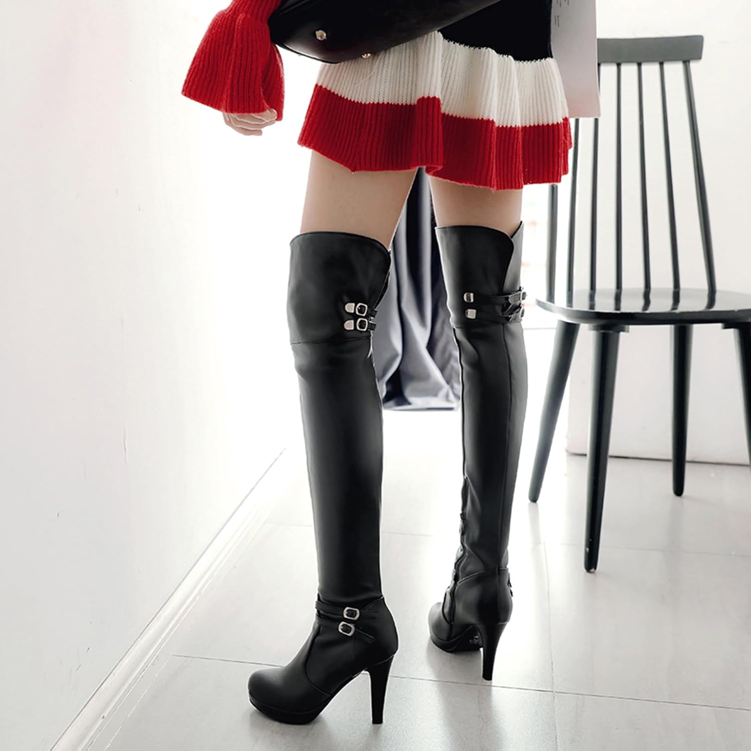 Asterisco Women Platform Over The Knee Boots Stiletto High Heel Zipper Round Toe 250112, Size 1-12.5