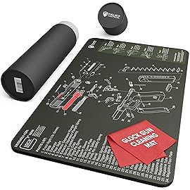 Falko Tactical Gun Cleaning Mat for Glock - Double Thickness Gun Mat - HD Exploded Diagram Including Parts List, Lubrication Points and Disassembly Steps (20 by 12 Inches)