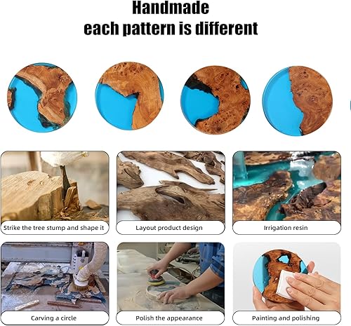 Miniatura 4 de Juego de posavasos de madera, posavasos de resina para mesa de café, arte decorativo de mesa, único, hecho a mano y estéticamente agradable para el