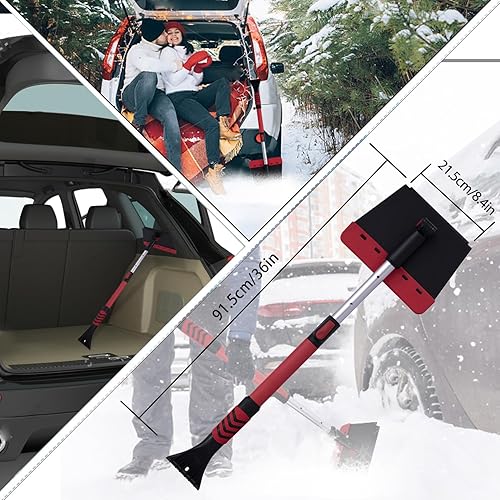 Miniatura 8 de Outlet Pala de nieve desmontable, pala de nieve portátil para automóvil con mango extensible de 36 pulgadas, eliminación de nieve giratoria
