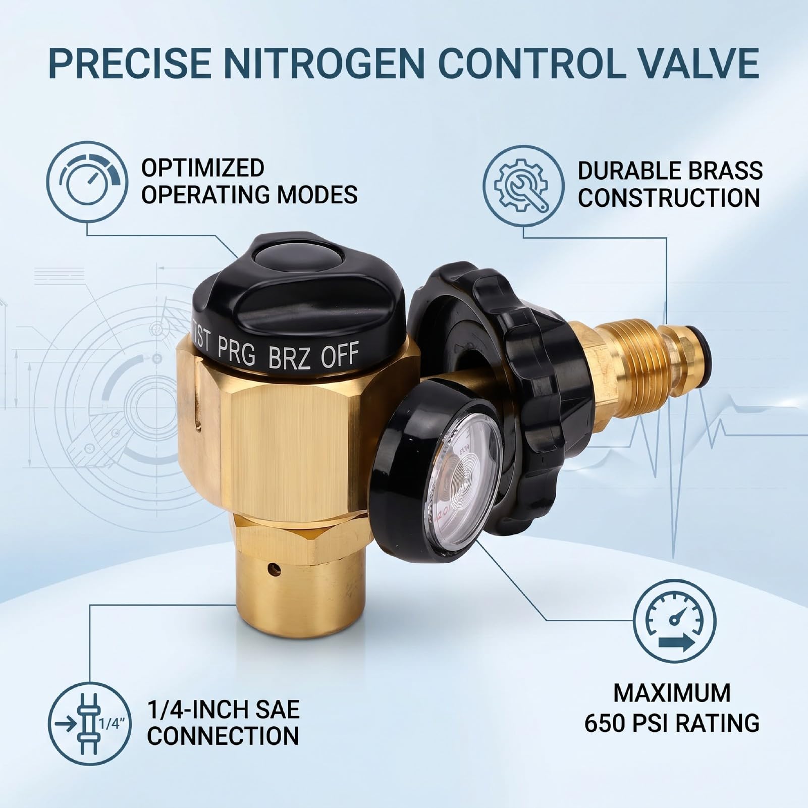 Duokon Válvula de Control de Purga de Nitrógeno, Cuerpo de Latón 650psi