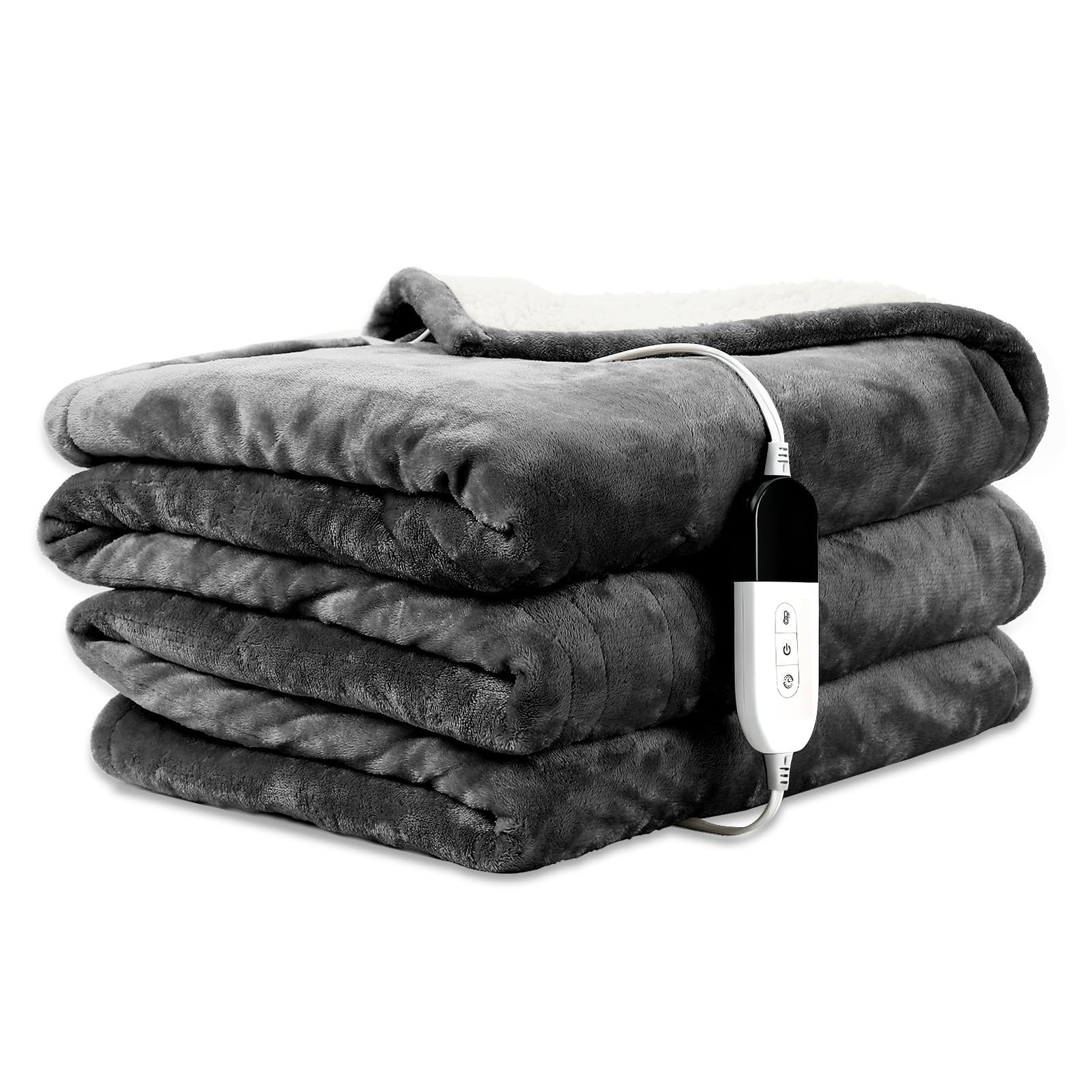 COZYTY Heated Blanket 150 x 200 cm – Flannel Electric Blanket 6 Heat Settings & 10-Hour Auto-Off Timer, Overheat Protection, Machine Washable, Grey