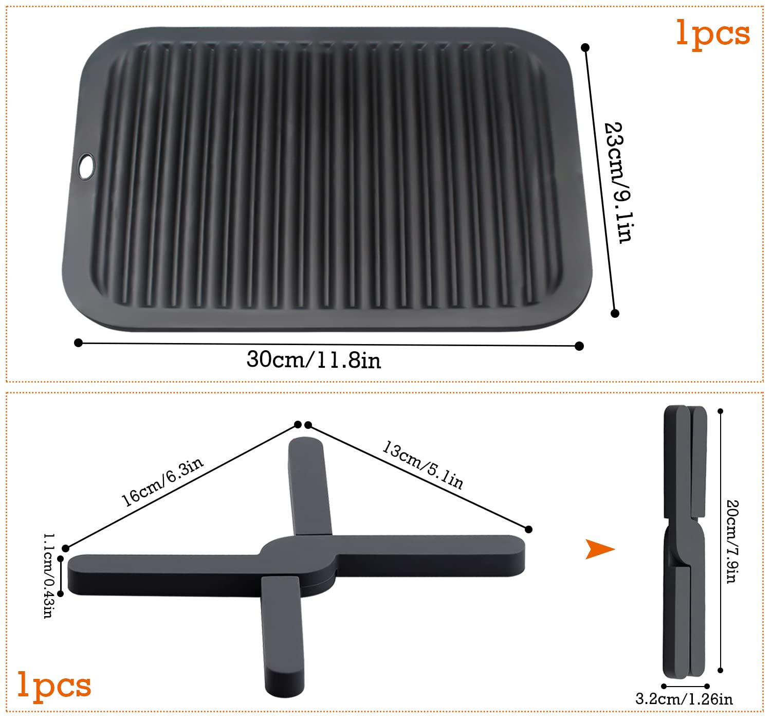 Walfos Lot De 2 Dessous De Plat En Silicone Pour Casseroles Et Poêles Chaudes - 30 × 23 Cm - Résistants à La Chaleur - Multi-usages Pour Plats Chauds - Noir