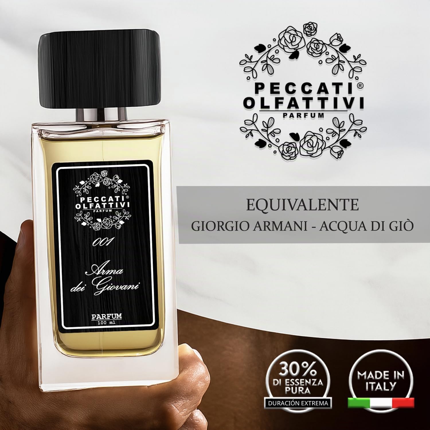 Peccati Olfattivi N.01 Perfume Hombre Equivalente a Acqua di Gio - Dupe de Perfume Masculino Persistente con 30% de Esencia Pura, Fragancia Similar al Original de Larga Duración y Resistencia 100 ml