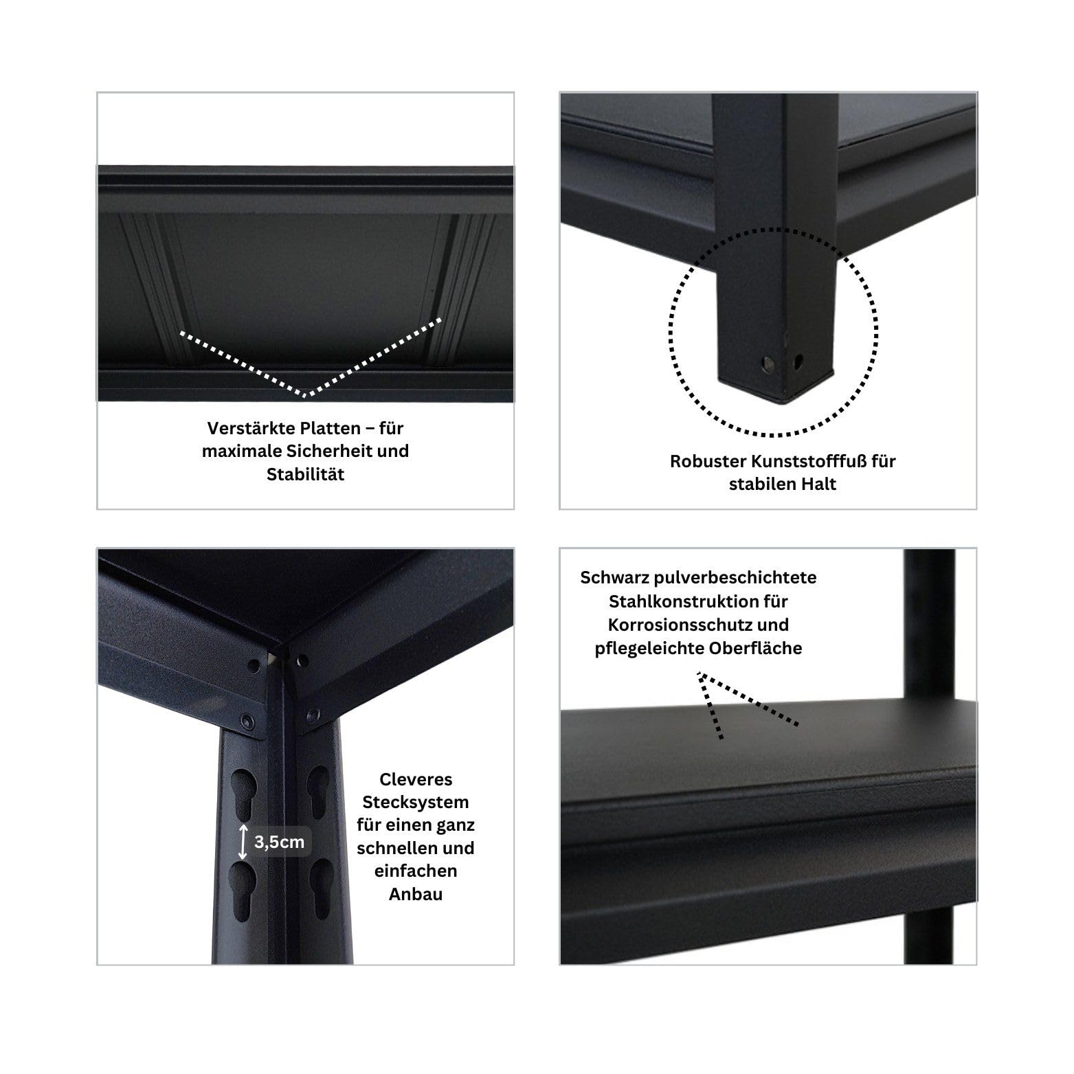 PROREGAL Schwerlastregal Thorin mit Metallböden HxBxT 180x90x40cm 5 Ebenen Fachlast 350 kg Schwarz, Metallregal Vorratsregal Schimmelfrei Kellerregal Steckregal Garagenregal Lagerregal