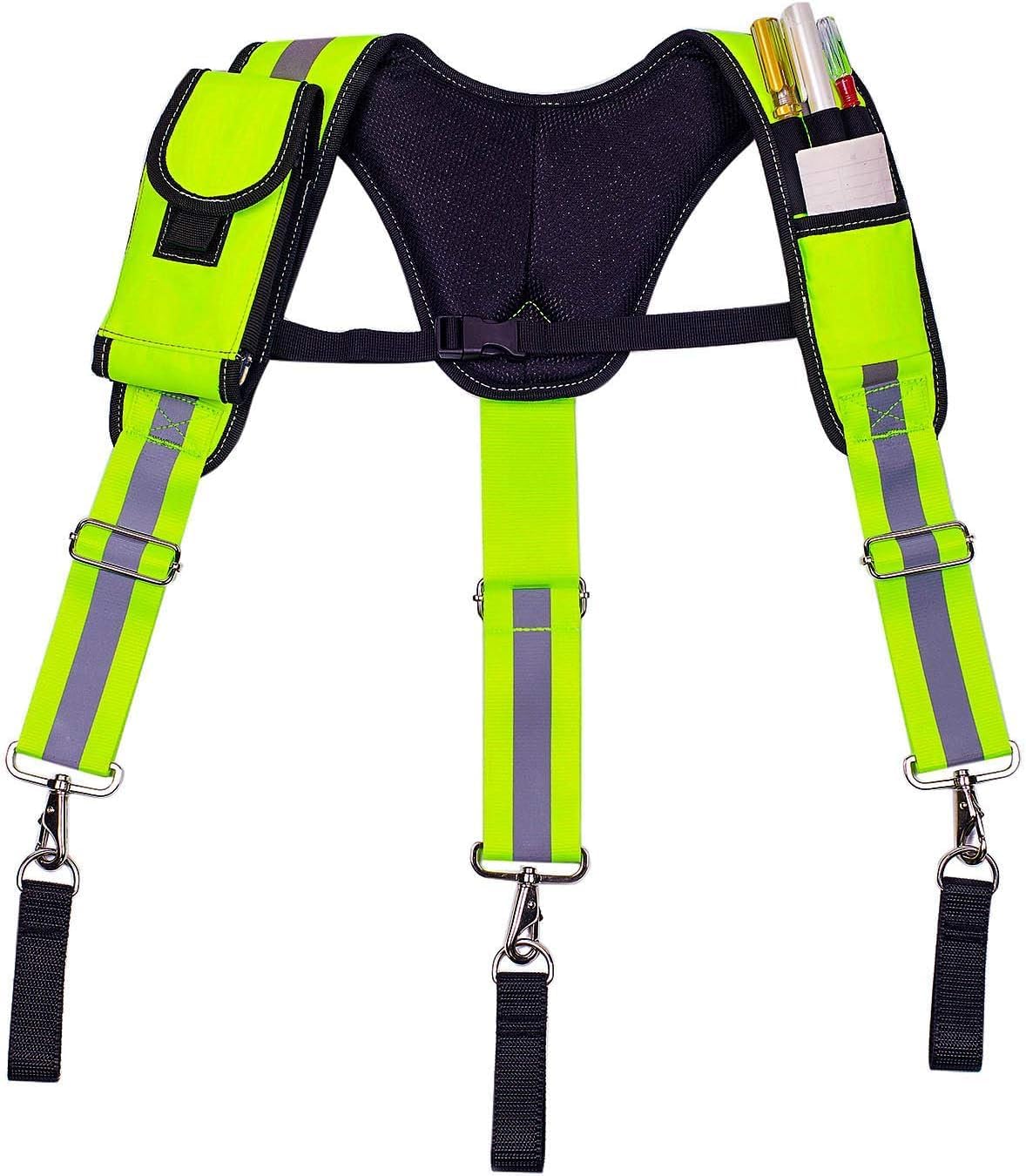 Dr.TOUGH Tool Belt Suspenders for Men Carpenter Tool Belt with Suspenders Padded Tool Belt Suspenders With Magnet Pocket (Fluorescent Green)