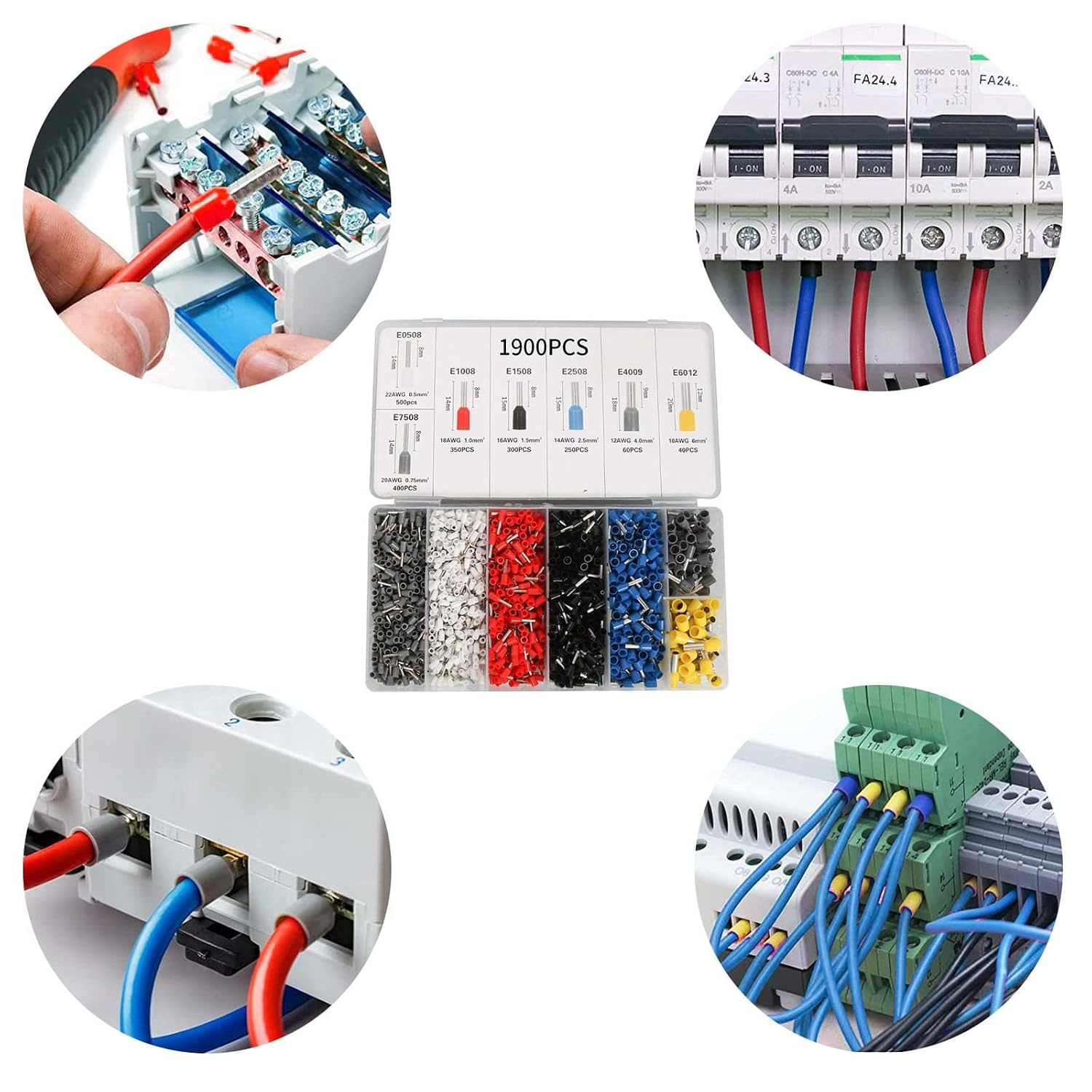 Ferrule Crimping and stripperring Tool Kit, Contain One AWG 23-7 (0.25-10mm²) Self-Adjustable Ratchet Wire Crimping Tool, Suitable for AWG10-24(0.2-6mm²) Wire Stripper and 1900PCS Wire Terminals