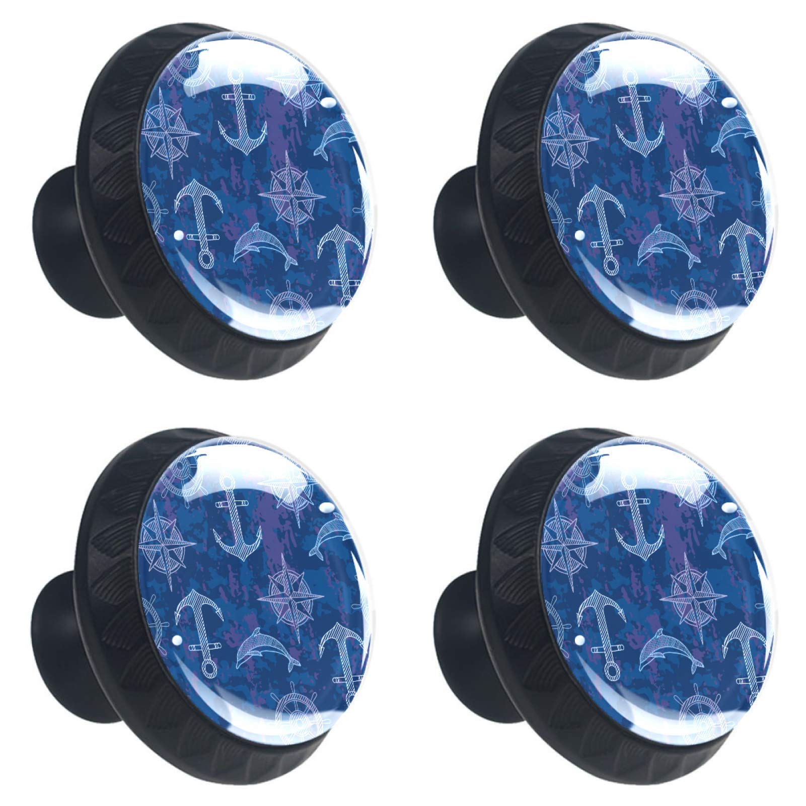Lot de 4 boutons ronds en verre bleu nautique de 30 mm pour meubles de cuisine