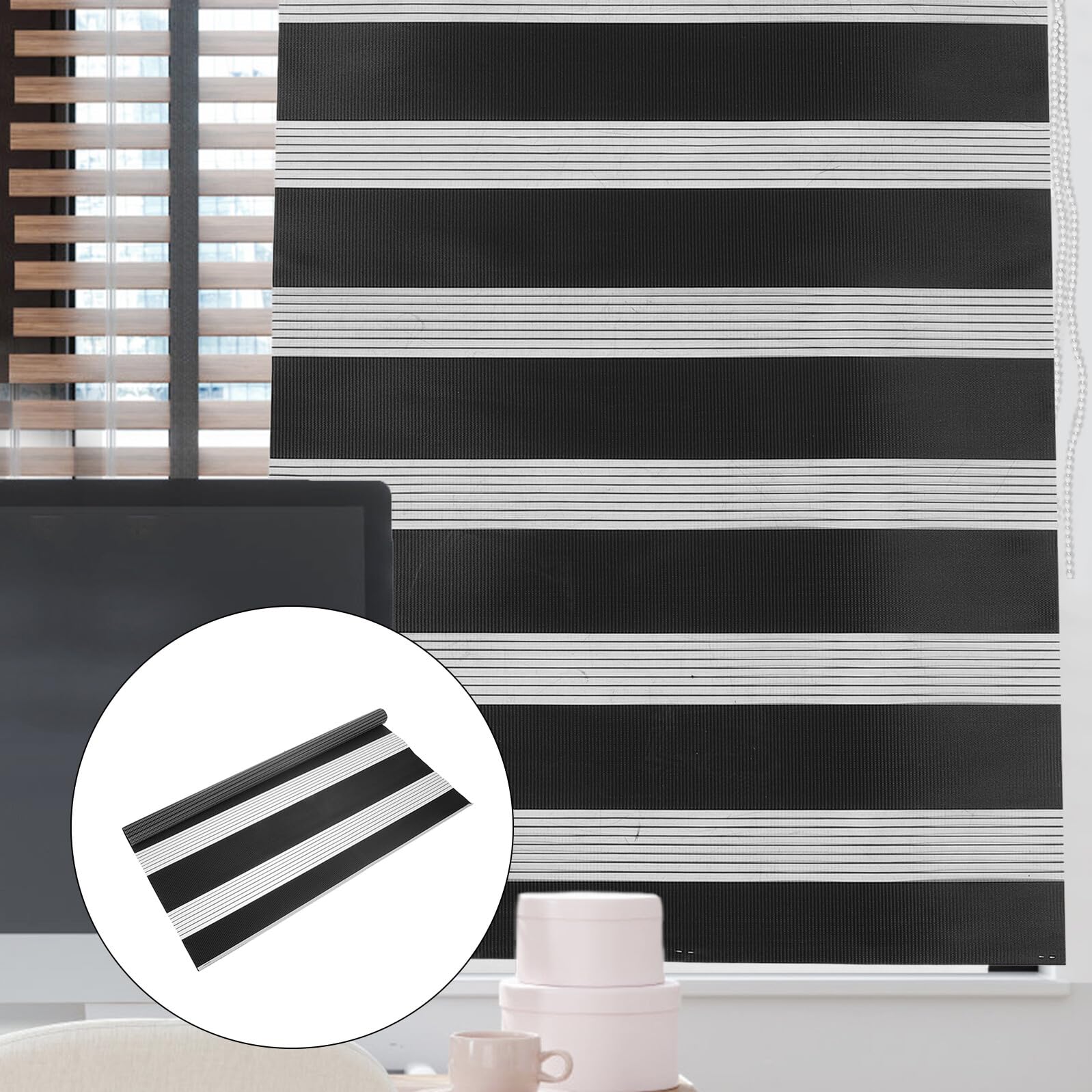 Tenda a Rullo Zebra Manuale Nero in Poliestere e Plastico | Filtraggio Luce e Protezione Privacy, per Ufficio e Studio, Uso Interno su Finestre Domestiche