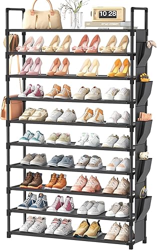 Miniatura 13 de Zapatero Alto de 10 Niveles Organizador de Zapatos de 10 Niveles para Armario, Estante de Zapatos de Metal con Almacenamiento, Torre de Zapatero