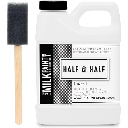 Real Milk Paint, Half and Half, Pure Tung Oil and Orange Peel Oil for Wood Finishing, Cutting Boards, Butcher Blocks, Clay, Stone, and Slate, Food Grade, 16 oz.