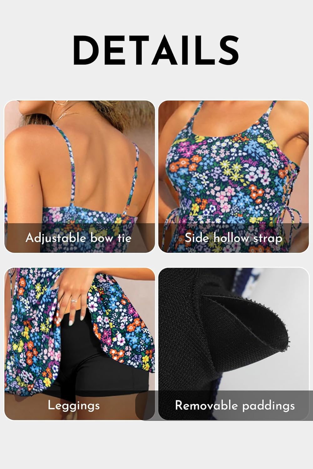 SHEKINI Women's Tankini Swimsuits 2 Piece Push up Bikini Tummy Control Drawstring Swim Dress Bathing Suits with Shorts - Image 6