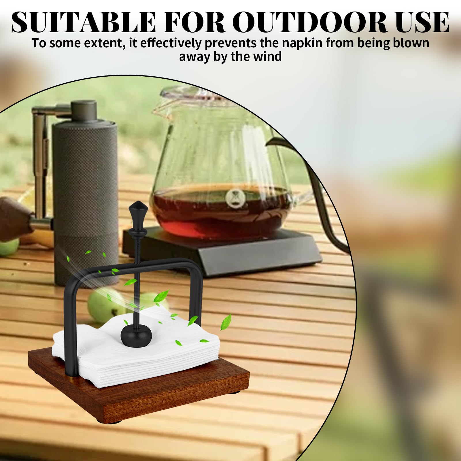 Metal Napkin Holder Square Swivel Napkin Holder Table Napkin Holder with Weighted Metal Arm Flat Wooden Napkin Holder for Home Kitchen Restaurant Weddings Parties (Style C, 1PC)