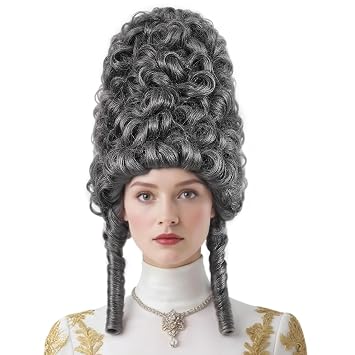 JoneTing Beehive Black Gray Curly Wig 18th Grey Fluffy Hair for Women Victorian Long Gray Wavy Wig for Adults Grey Cosplay Costume for Halloween Christmas Party Outfits+Hair Cap