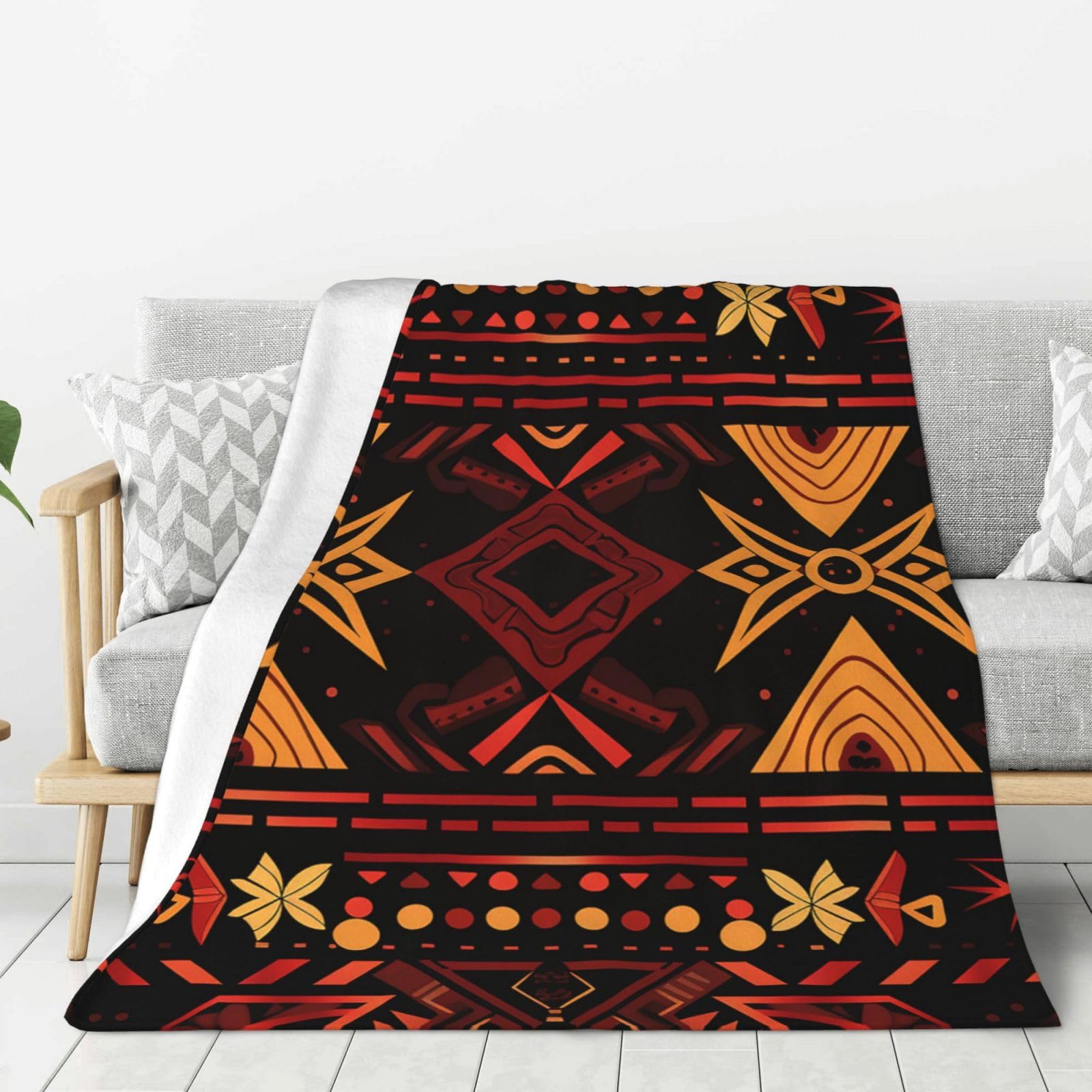 Couverture en flanelle marron et rouge 127x101 cm pour canapé