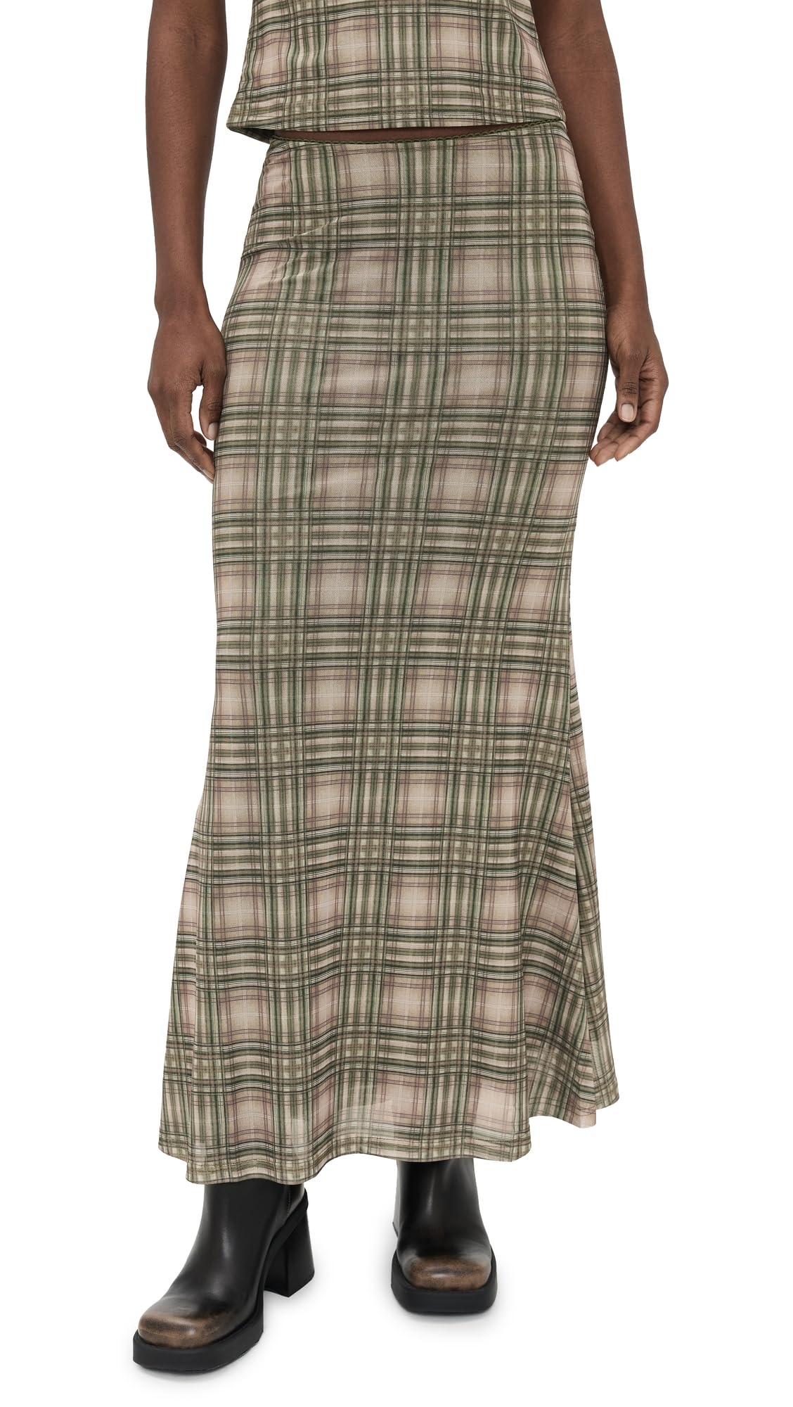 Another Girl Womens Plaid Mesh Maxi Skirt