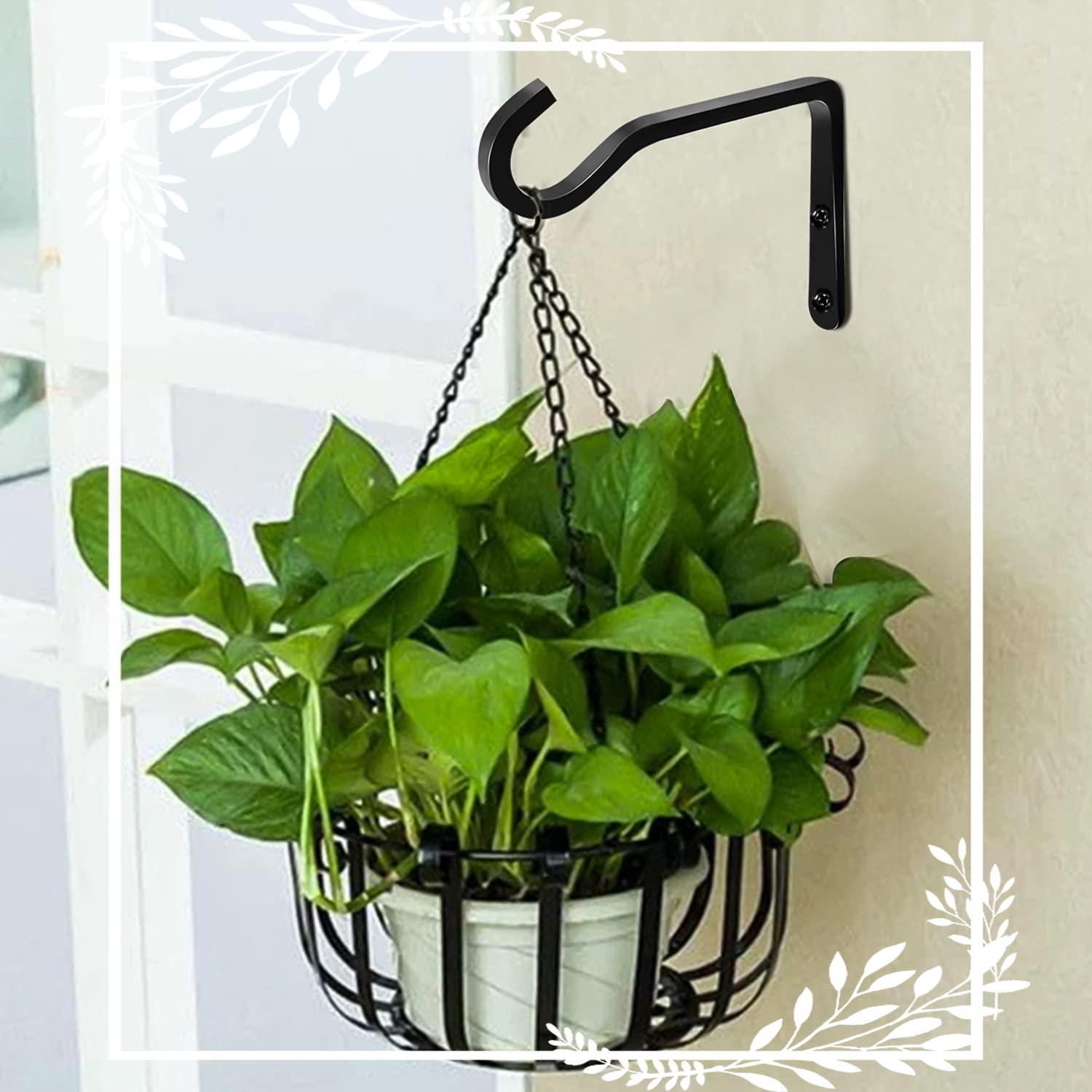 Crochets de Suspension Muraux Noirs, Supports de pour Plantes Panier