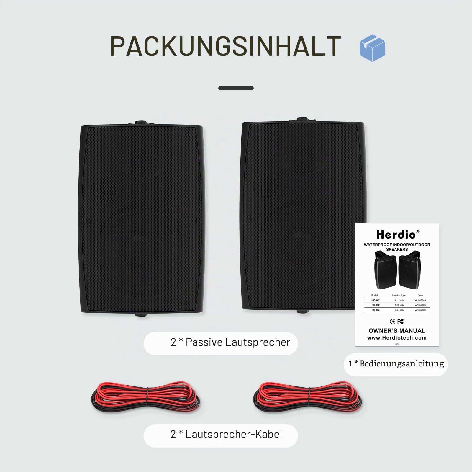 Herdio 6,5 Zoll Outdoor Lautsprecher wasserdicht Passive 2-Wege 400W Wandlautsprecher mit kraftvollem Bass für Patio Home Indoor Poolside Deck Backyard (Paar, Schwarz)