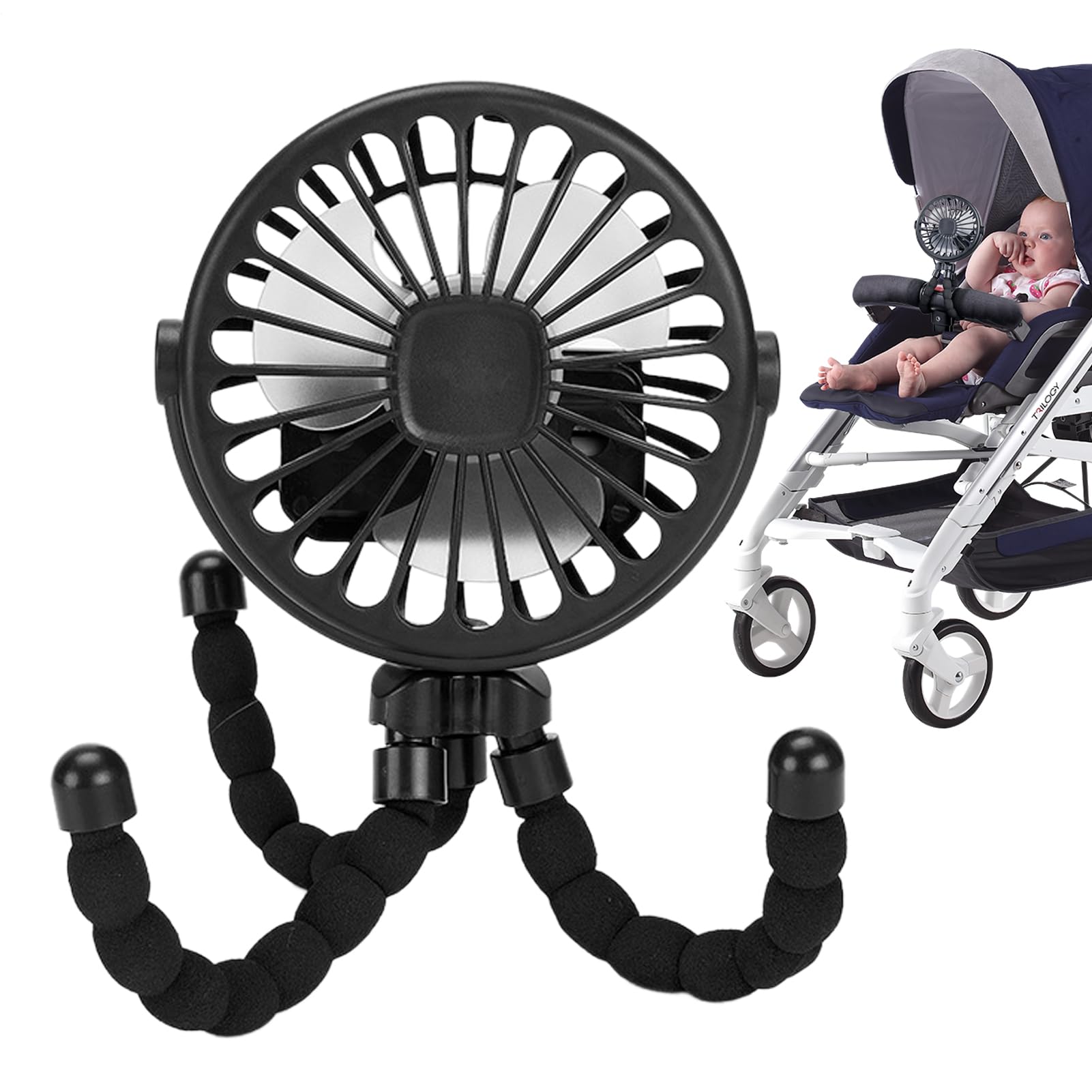Générique Ventilateur De Poussette Pour Bébé | Ventilateur De Rechargeable Par USB | Ventilateurs Portable À Clip Sur Trépied | Ventilateurs Portable Poussette Par Voyage, Siège, Chambre