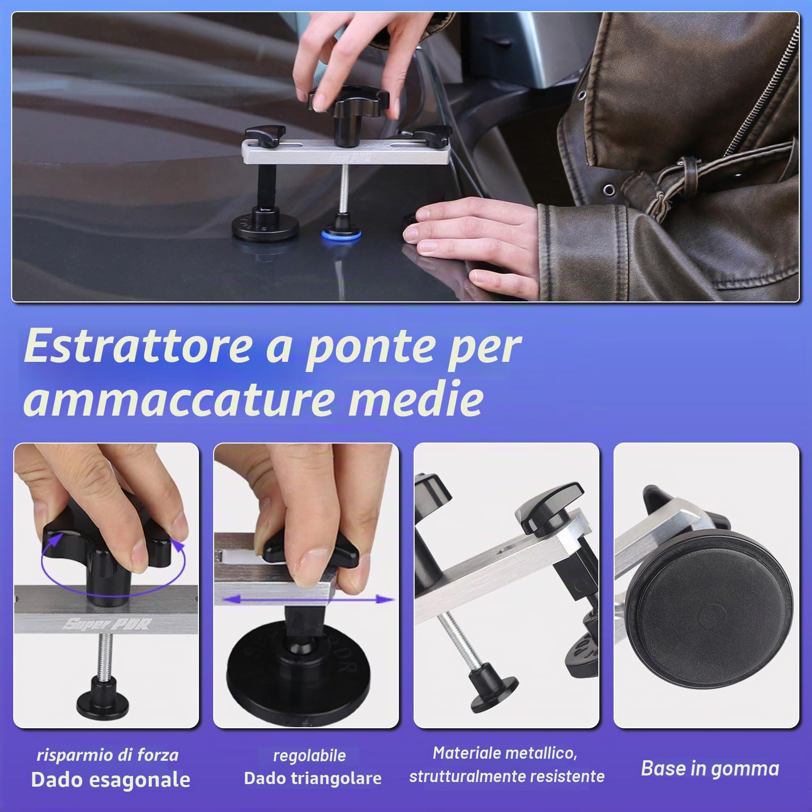 PDR TOOLS Kit di riparazione ammaccature per auto, martello scorrevole in alluminio, piastra riflettente PDR, strumento PDR per carrozzeria, danni da grandine e rimozione delle ammaccature