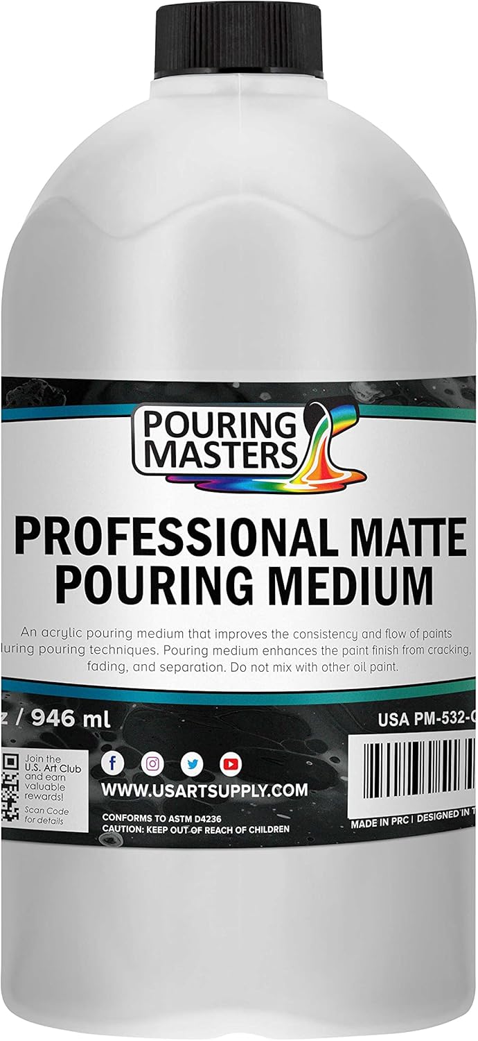 Pouring Masters 32oz (Quart) Pouring Paint Matte Medium - Professional Acrylic Medium for Improving Paint Flow & Cell Effects Creator, Viscosity Adjuster