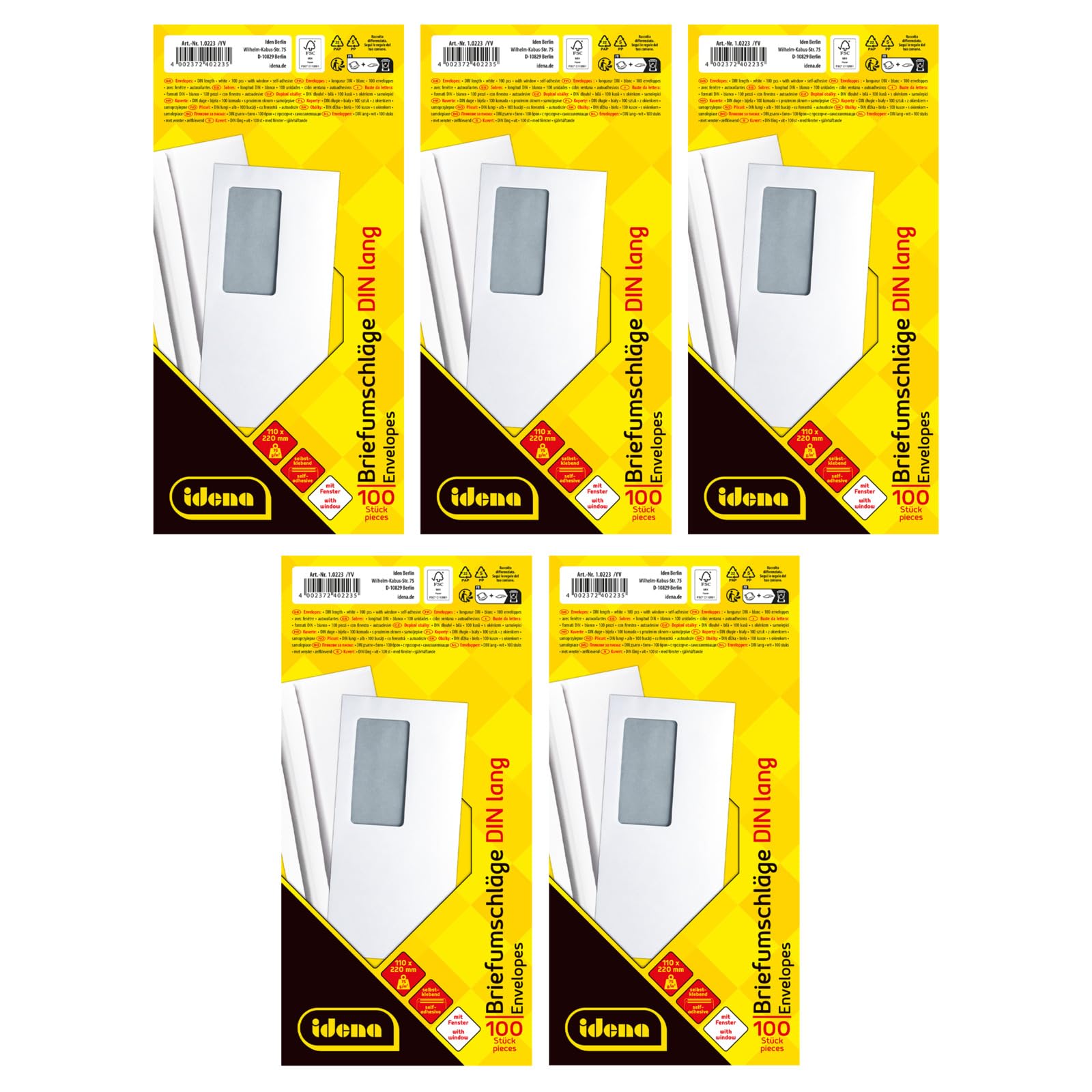 Idena 90389 Envelopes with Window DIN Long Pack of 500 Self-Adhesive Envelopes Made of 75 g/m² FSC Mix Paper in White