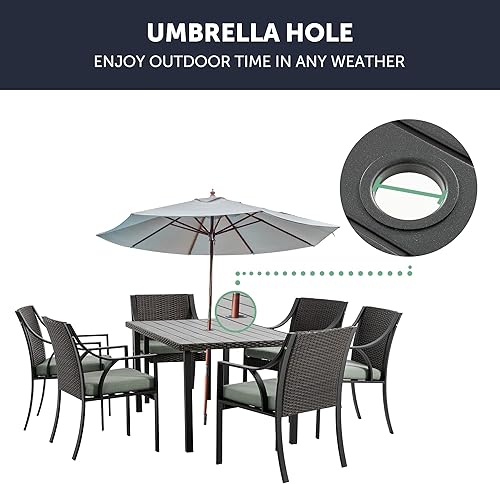 Miniatura 5 de HAPPATIO Mesa de comedor para patio al aire libre para 6, muebles de patio de 60 x 35 x 28.5 pulgadas, con orificio para sombrilla de 2 pulgadas de