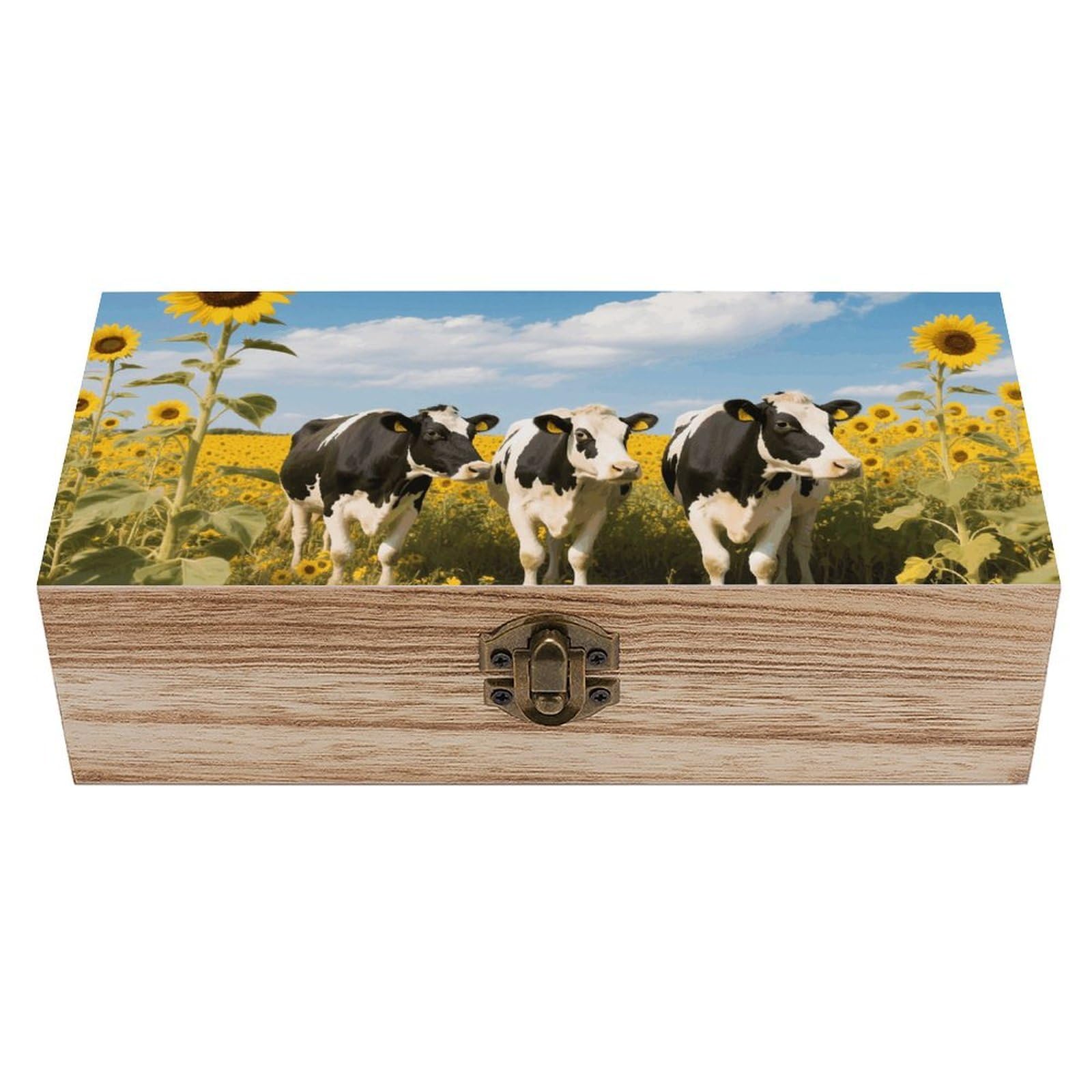 FodPand Decorative Keepsake Box Wooden Storage Boxes with Hinged Lid Handmade Cow Wood Organizer Memory Treasure Box for Jewelry Craft Card Photo Storage Wedding Bridal Shower Gifts