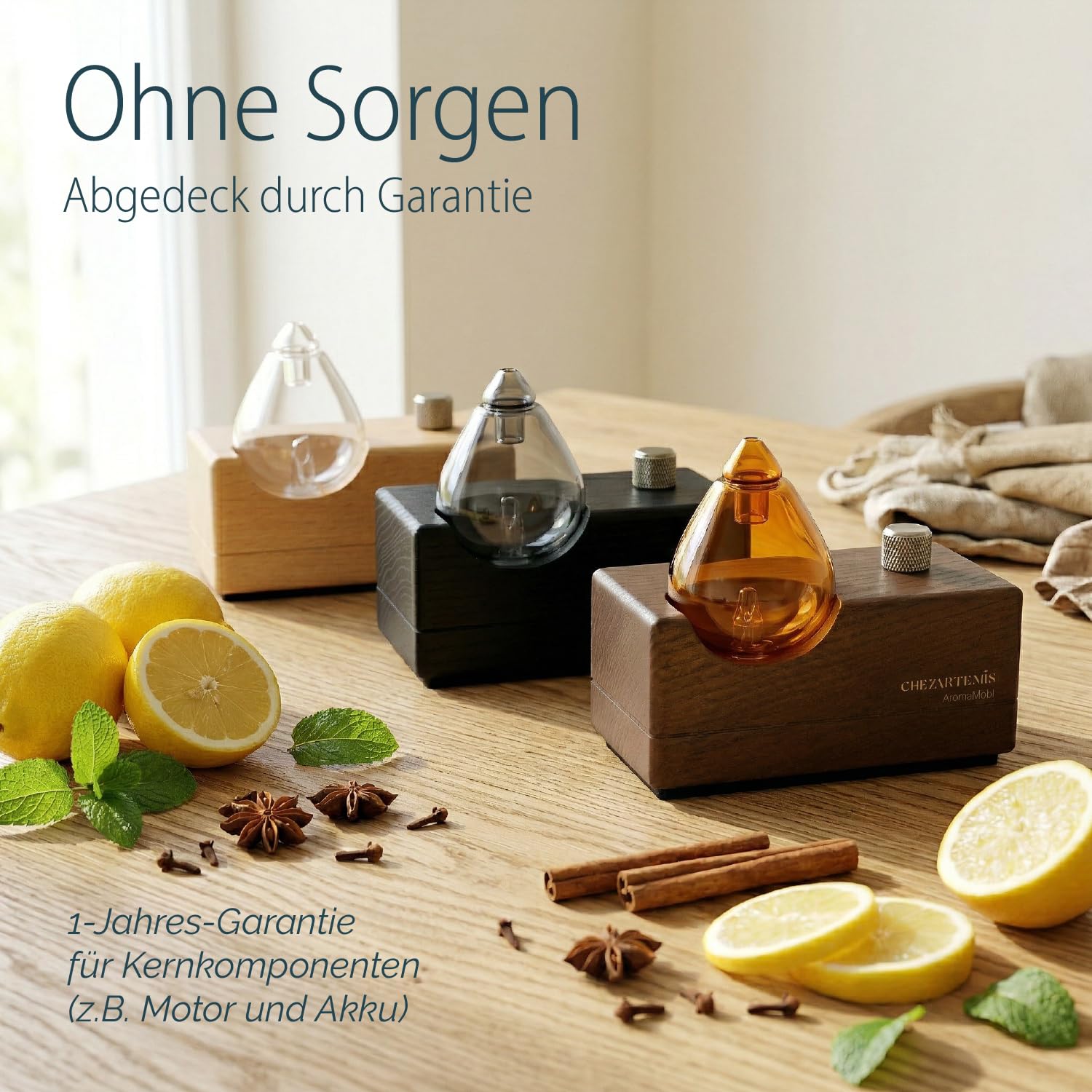 Watedrop Aroma Diffuser Kabellos, Wasserloser Diffusor für Aromatherapie, Elektrischer Duftöl Vernebler aus Glas & Holz, Tragbare Ätherische Öle Duftlampe für Große Räume Yoga Büro, Leise & Aufladbar