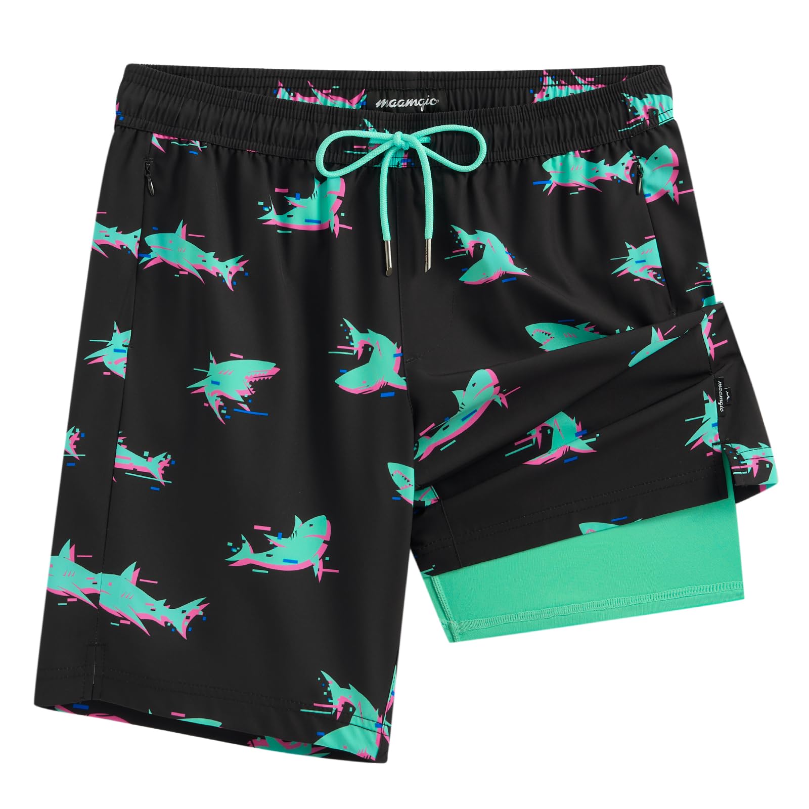 maamgic Mens Swim Trunks with Compression Liner 9 Inch Recycled Stretch Bathing Suit with Zipper Pockets Quick Dry Swim Short-picture-20