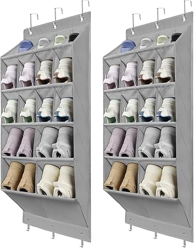 Felibeaco Organizador de zapatos para colgar sobre la puerta, organizador de zapatos colgante con 16 bolsillos grandes y profundos, resistente tela