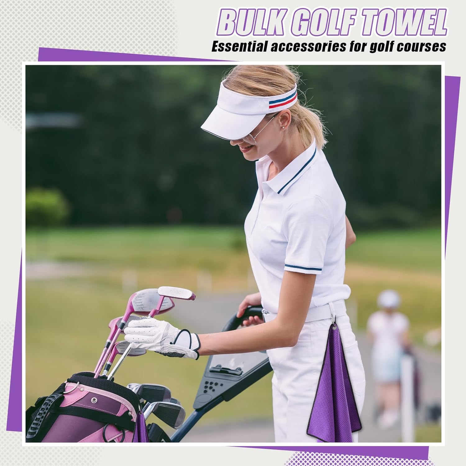 Batiyeer 30 Pcs Golf Towels Bulk for Bags 16'' x 16'' Microfiber Fabric Golf Towel with Clip Waffle Pattern for Men Mini Tournament Fitness Yoga Camping (Purple) - Image 5