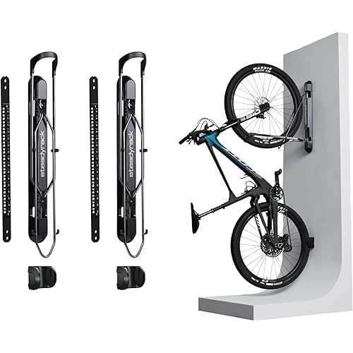 Steadyrack Bike Rack for Mountain Bikes - The Original Wall Mounted Vertical Bike Storage - Fits Wide Tires - Space Saving Pivot Design - Heavy-Duty Steel Rack for Indoor Garage, Apartment or Home Use