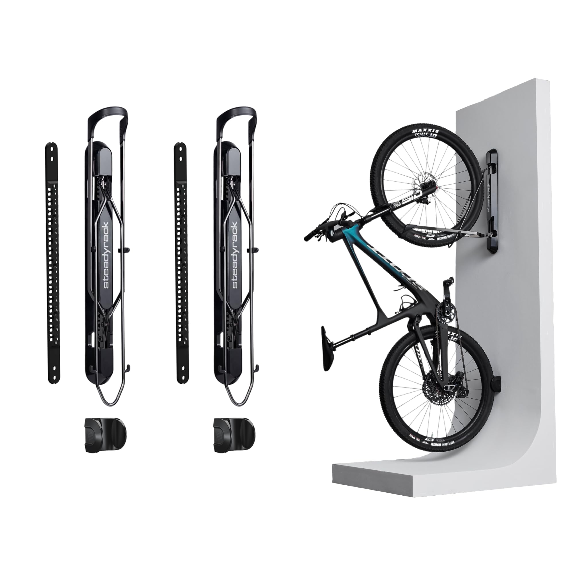Steadyrack ProFlex Wide Bike Rack - Vertical Wall Mount Bike Storage for Home - Roll-In Roll-Out System – Space-Saving Pivot - Fits MTB, eMTB, Gravel, Fender and More - 2 Pack