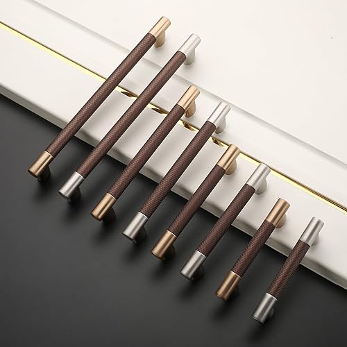 Miniatura 2 de ROMATEE Paquete de 10 manijas de gabinete de cocina de color marrón moleteado y latón cepillado de 3.75 pulgadas, tiradores de gabinete de oro