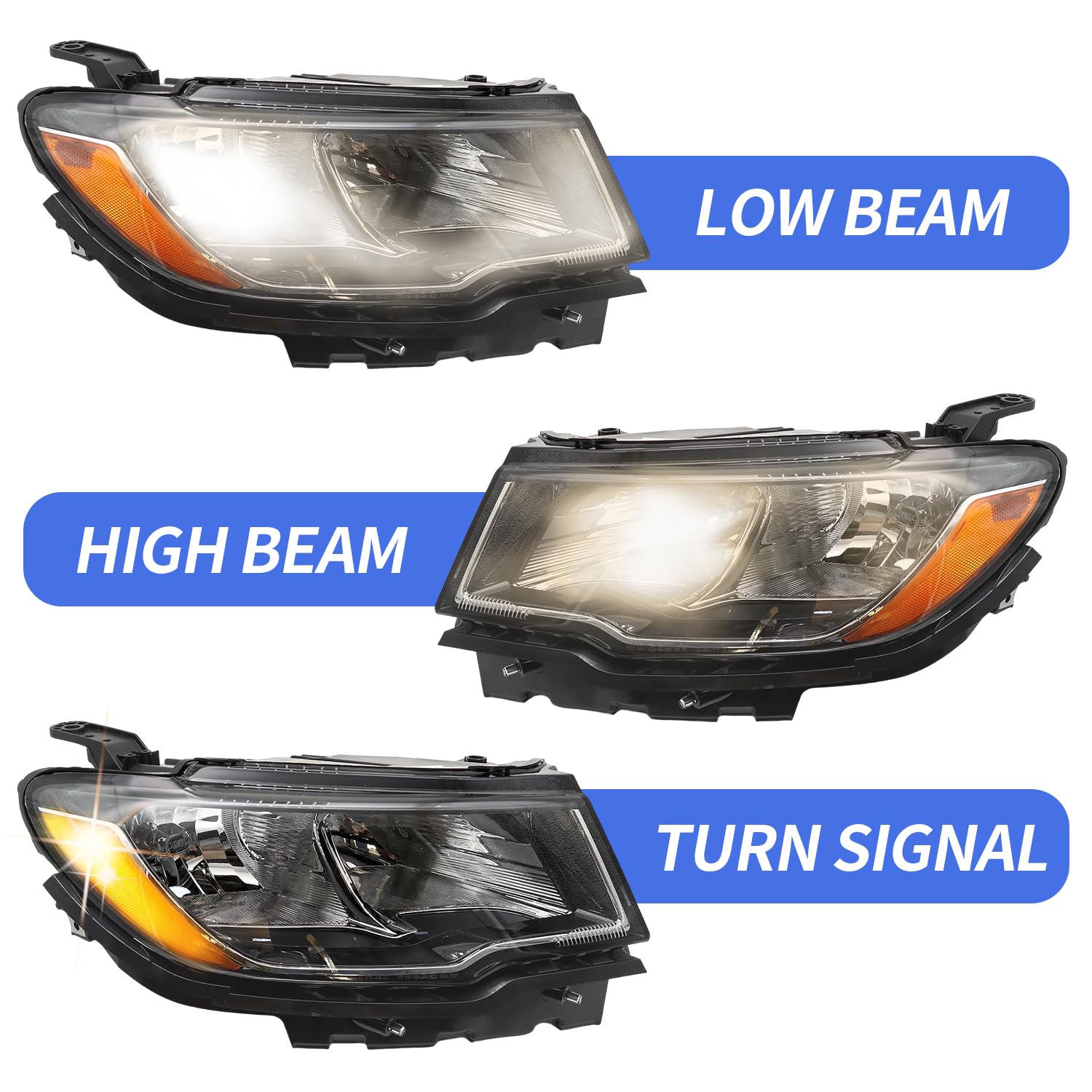 Huray Right Headlight Assembly For Jeep Compass 2017 2018 2019 2020 2021 2022 [Only For Halogen Type] [With Blubs] [Plug & Play] OE Head Lamp Replacement Passenger Side 55112706AC