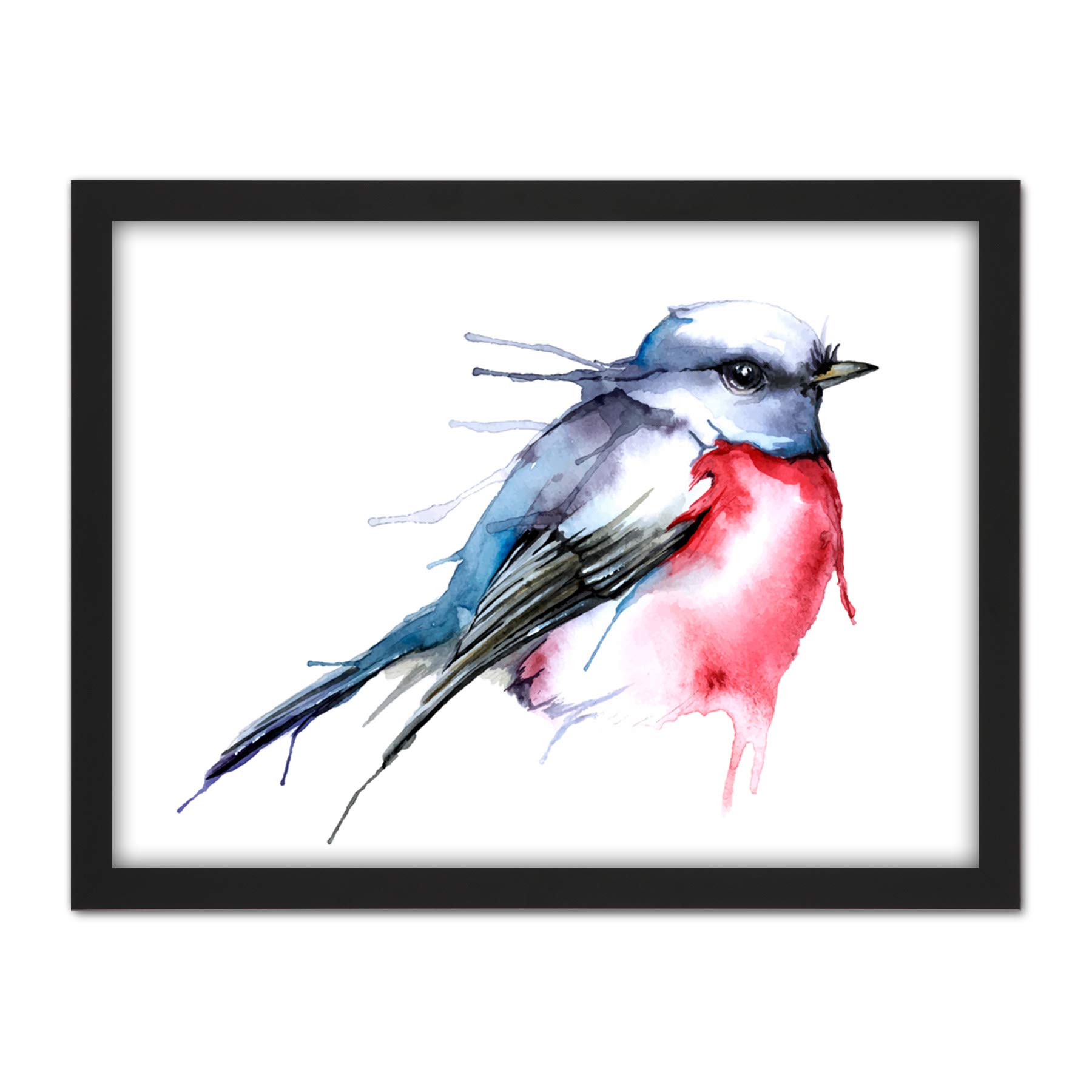 Wee Blue Coo Bird Robin Watercolour Artwork Framed Wall Art Print 18X24 Inch