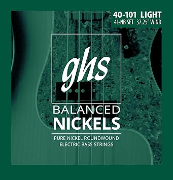 GHS Strings GHS Balanced Nickels 4 Bass Strings Light Gauge, 40-101 37.25" Winding 4L-NB, Silver