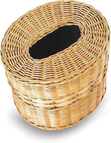 Miniatura 9 de The Basket Lady Cesta de basura ovalada de mimbre con forro de metal extraíble, marrón nogal antiguo, 12 pulgadas de largo x 9.5 pulgadas de ancho x