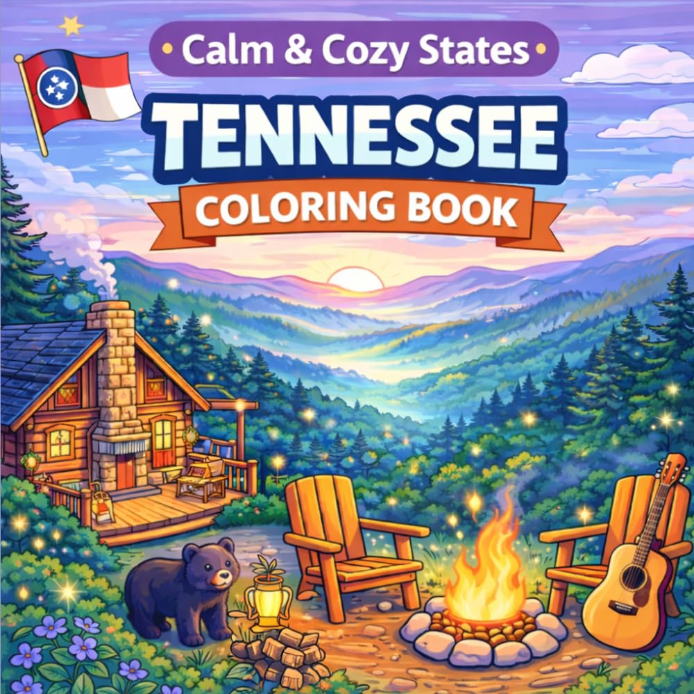 Calm & Cozy States: Tennessee Coloring Book: Relaxing Cozy Scenes | Bold & Easy Designs for Stress Relief