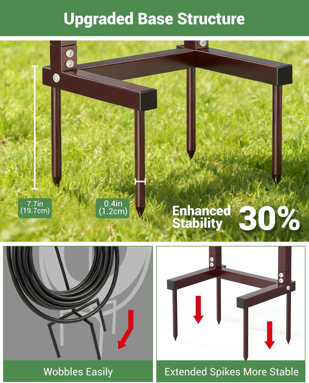 HZE Garden Hose Holder, Freestanding Water Hose Holder Stand for Outside, Heavy Duty Detachable Metal Garden Tube Storage Hanger Rack Holds 160 FT for Yard Lawn Farm, Bronze