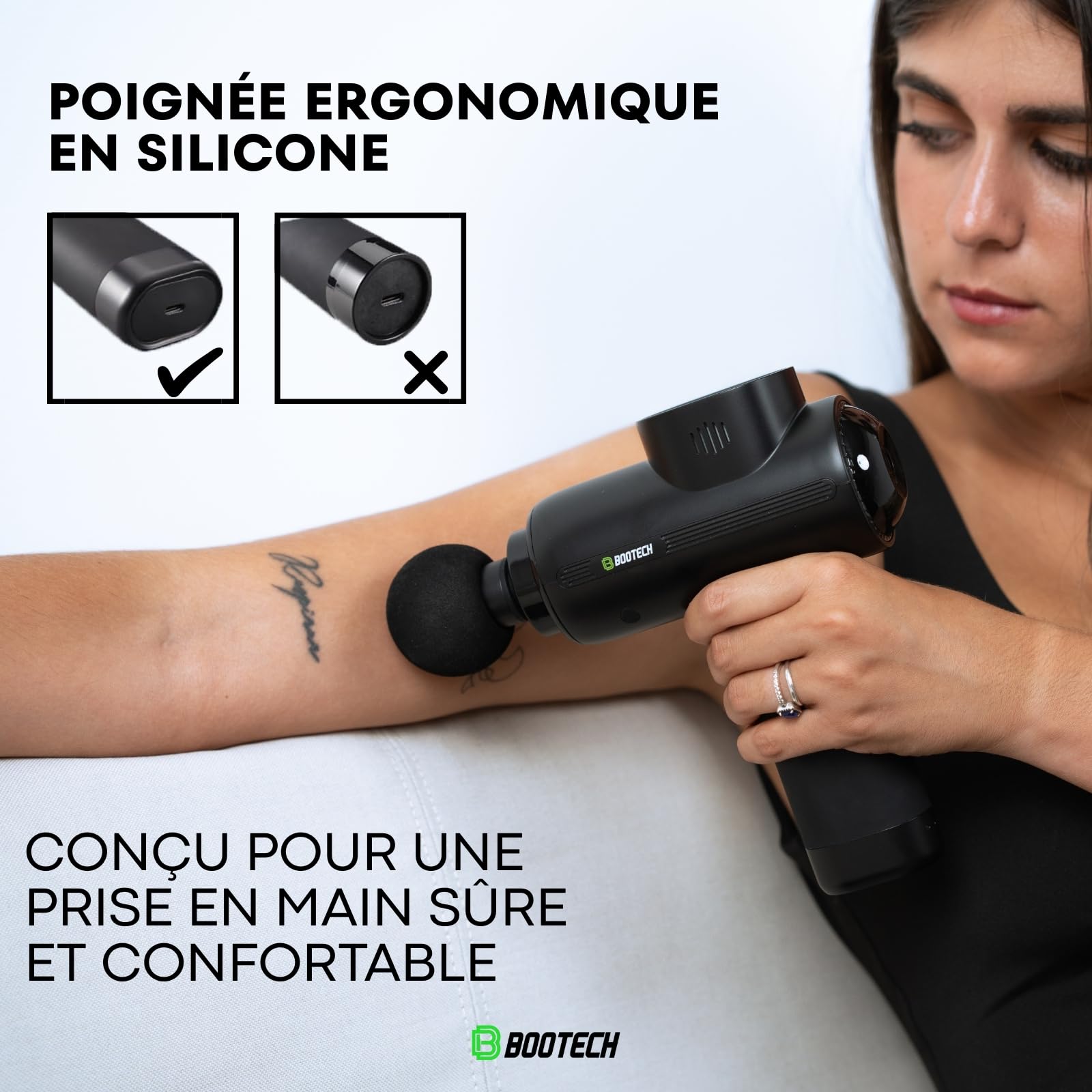 BOOTECH Pistolet de massage musculaire professionnel à tissus profonds avec 10 mm d'amplitude, massage pistolet silencieux avec 5 têtes et 5 vitesses pour récupération sportive, soulagement de la
