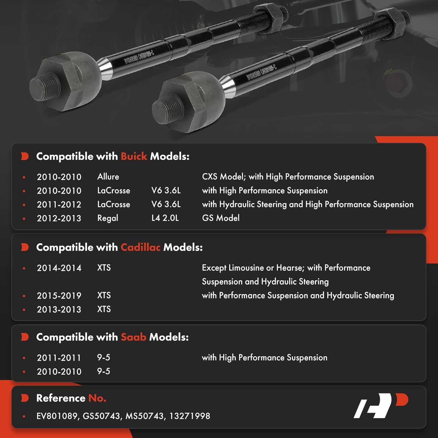 A-Premium 2 x Front Inner Tie Rod Ends, Compatible with Buick LaCrosse 2010-2012, Regal 2012-2013, Allure 2010 & Cadillac XTS 2013-2019 & Saab 9-5 2010-2011