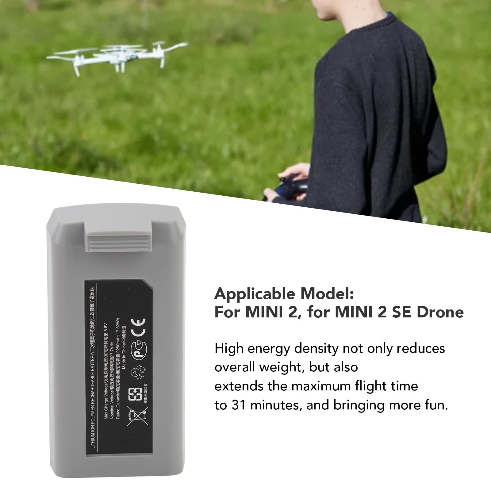Bateria Litowa 2250 MAh z wymienną baterią o Dużej Pojemności Inteligentny System Inteligentnego Zarządzania baterią dla Drona Mini 2SE